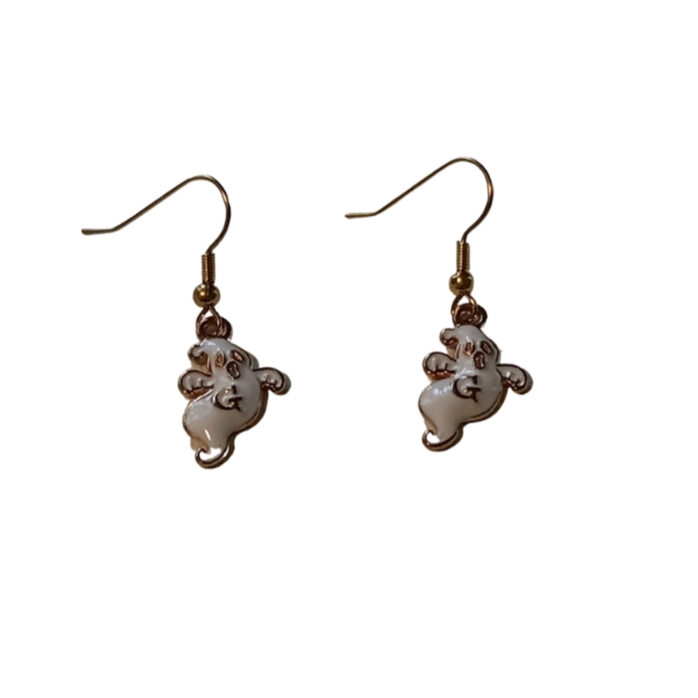 Small Gold Plated Enamel Ghost Earrings